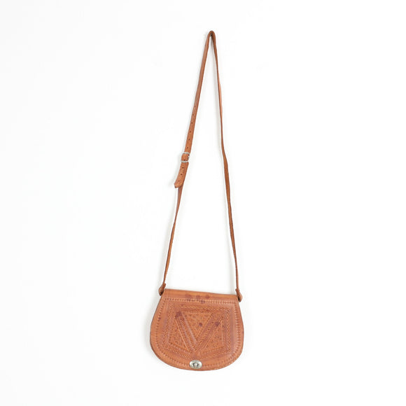 Tan Embossed Genuine Leather Saddle Crossbody Bag