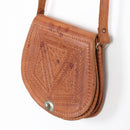 Tan Embossed Genuine Leather Saddle Crossbody Bag-3
