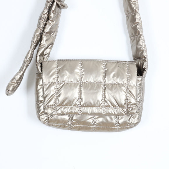 Metallic Silver Quilted Puffer Crossbody Bag