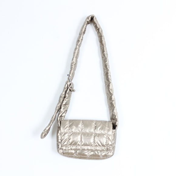 Metallic Silver Quilted Puffer Crossbody Bag