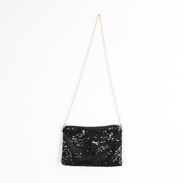 Black Sequin Crossbody Bag with Gold-Tone Chain Strap - 0
