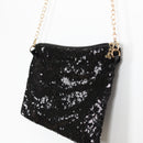 Black Sequin Crossbody Bag with Gold-Tone Chain Strap-3