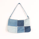 Blue Patchwork Denim Shoulder Bag with Frayed Detail-1