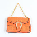 Orange Snake-Effect Bag with Gold-Tone Chain Strap-1