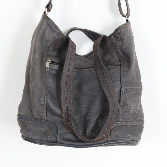 Muted Blue Genuine Leather Tote Bag with Adjustable Shoulder Strap