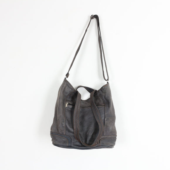 Muted Blue Genuine Leather Tote Bag with Adjustable Shoulder Strap
