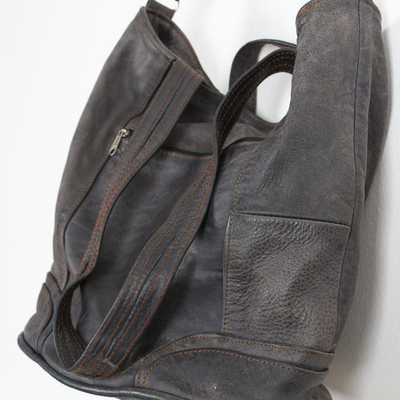 Muted Blue Genuine Leather Tote Bag with Adjustable Shoulder Strap