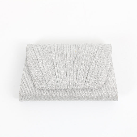 Milla Silver Pleated Mini Clutch Bag with Strap