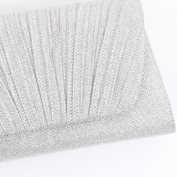 Milla Silver Pleated Mini Clutch Bag with Strap