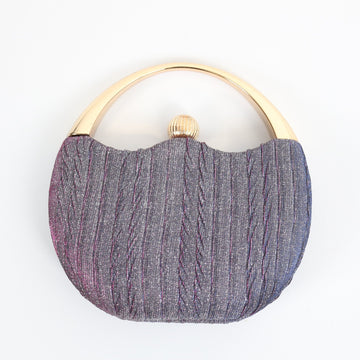 Purple Shimmer Clutch Bag with Gold-Tone Handle and Strap