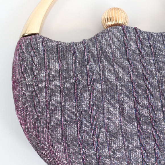 Purple Shimmer Clutch Bag with Gold-Tone Handle and Strap