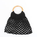 Black woven bag with wooden ring handles-1
