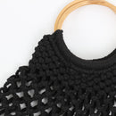 Black woven bag with wooden ring handles-2