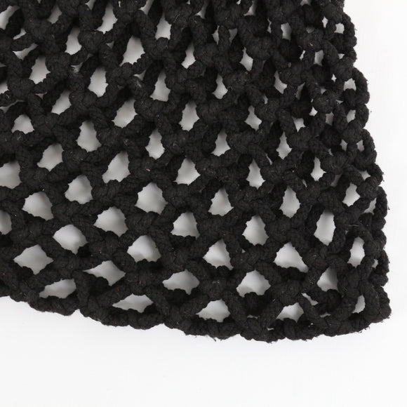Black woven bag with wooden ring handles