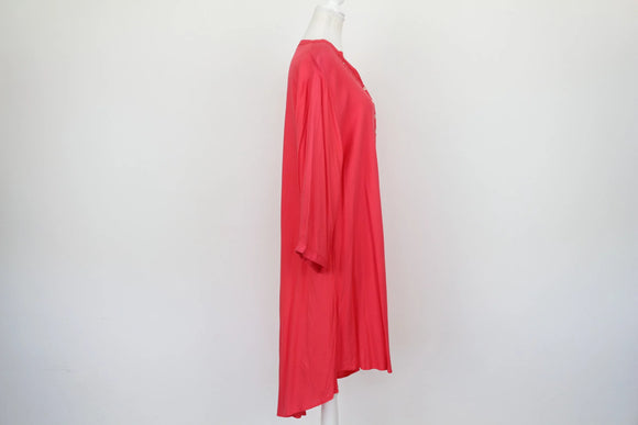 Coral Red Gold Studded V-Neck Kaftan Dress – M