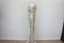 Zara Grey & Cream Ruched Spaghetti Strap Maxi Dress – L-3