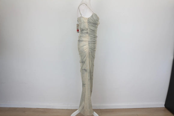 Zara Grey & Cream Ruched Spaghetti Strap Maxi Dress – L