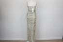 Zara Grey & Cream Ruched Spaghetti Strap Maxi Dress – L-4