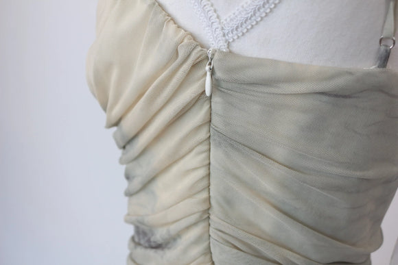Zara Grey & Cream Ruched Spaghetti Strap Maxi Dress – L