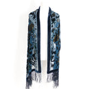 Blue Floral Burnout Velvet Scarf with Fringe-2