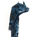 Blue Floral Burnout Velvet Scarf with Fringe-3