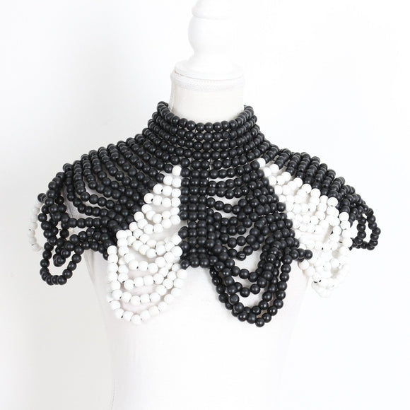 Black and White Beaded Statement Collar Necklace