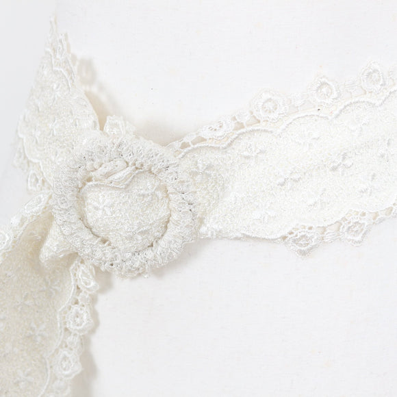 Wide Cream Floral Lace Belt with Covered Buckle