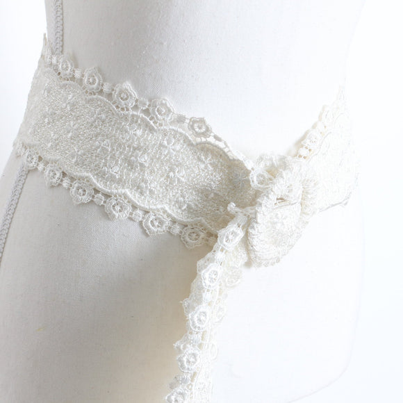 Wide Cream Floral Lace Belt with Covered Buckle
