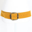 Wide Mustard Yellow Velvet Belt with Metal Buckle-1