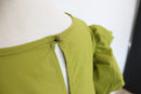 Olive Green Puff Sleeve Tiered Midi Dress – Size 44-5