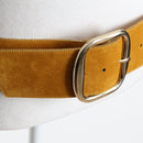Wide Mustard Yellow Velvet Belt with Metal Buckle-2