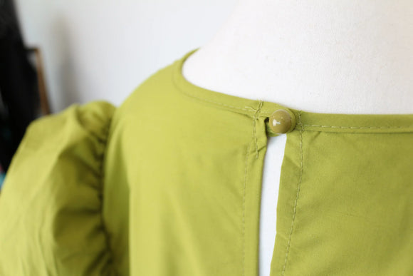 Olive Green Puff Sleeve Tiered Midi Dress – Size 44