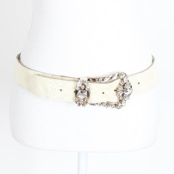 Giglio Couture Cream Belt with Rhinestone Buckle and Keeper