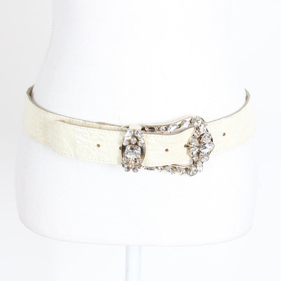 Giglio Couture Cream Belt with Rhinestone Buckle and Keeper