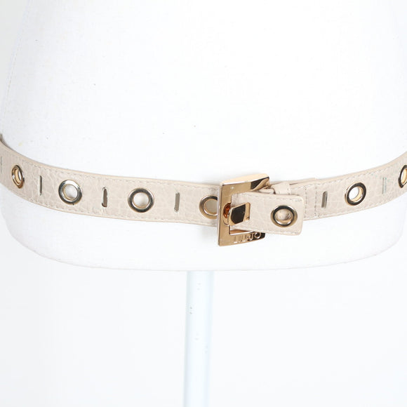 Liu Jo Cream Eyelet Belt with Gold-Tone Buckle