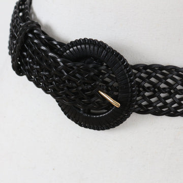 Country Road Black Woven Leather Belt with Round Buckle, XS–S (New with Tags) - 0
