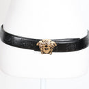 Versace Black Greek Key Embossed Leather Belt with Gold-Tone Medusa Buckle-1
