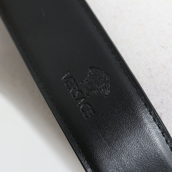 Versace Black Greek Key Embossed Leather Belt with Gold-Tone Medusa Buckle