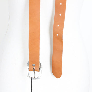 Superbalist Tan Genuine Leather Belt with Silver-Tone Buckle (New)
