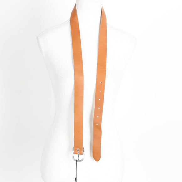 Superbalist Tan Genuine Leather Belt with Silver-Tone Buckle (New)