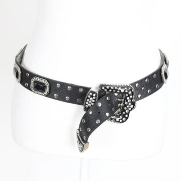 Black Studded Belt with Rhinestone Buckle and Black Gem Embellishments
