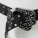 Black Studded Belt with Rhinestone Buckle and Black Gem Embellishments-3