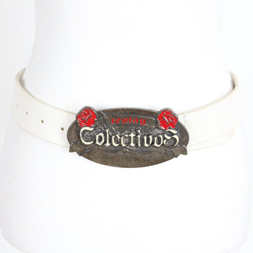 Replay White Belt with Oval Logo Buckle and Red Rose Detail