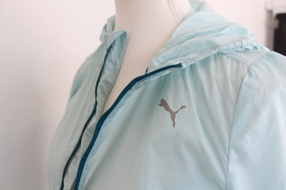 Puma Mint Blue Lightweight Hooded Windbreaker Jacket – XS
