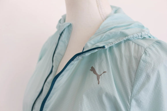 Puma Mint Blue Lightweight Hooded Windbreaker Jacket – XS
