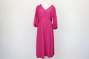 Bright Pink Puff Sleeve Midi Dress – V-Neck | Size 12 | New with Tags-1