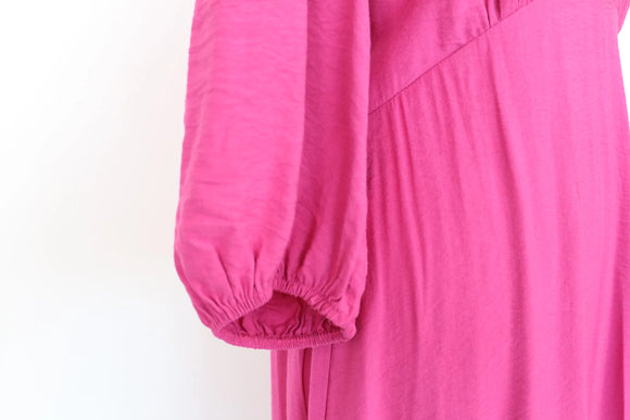 Bright Pink Puff Sleeve Midi Dress – V-Neck | Size 12 | New with Tags