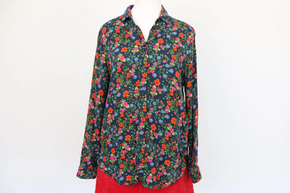 Vintage Topshop Navy Floral Button-Up Shirt – Size 8