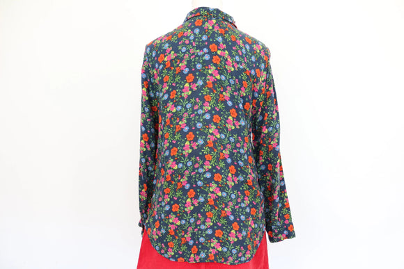 Vintage Topshop Navy Floral Button-Up Shirt – Size 8