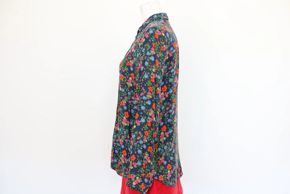 Vintage Topshop Navy Floral Button-Up Shirt – Size 8